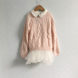 拉夏贝尔2016春装新款甜美纯色长袖女童针织衫套装连衣裙10200410