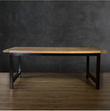 欧美式实木家具榆木铁艺做旧汉尼顿长方形大餐桌宜家新款仿古茶几