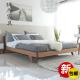实木橡木床 简约北欧日式实木板式床 1.8米双人床软靠背榻榻米床