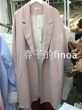 2016春Finoa韩版纯色中长款九分袖西装外套大码显瘦粉色风衣女