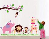 动物园墙贴纸 可移除卡通儿童墙贴画 幼儿园儿童房间背景装饰贴图