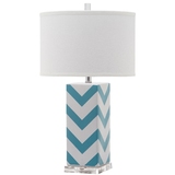 美式方形水晶台灯新中式蓝色波浪条纹陶瓷台灯样板房卧室床头客厅