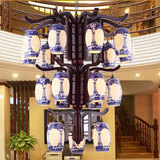 大型中式吊灯 别墅灯复式楼客厅灯 工程灯镂空陶瓷灯复古木艺灯饰