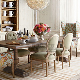 美式实木餐桌椅组合欧式复古风化白长方形餐桌法式别墅高档餐桌椅