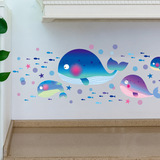 鲸鱼墙贴画浴室卫生间儿童房墙壁背景装饰防水创意可移除卡通贴纸