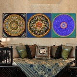 西藏唐卡民族装饰画现代客厅中式挂画抽象玄关复古沙发背景无框画