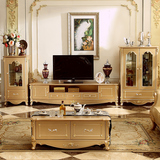 欧式电视柜茶几组合装套小户型单双门酒柜实木雕花田园客厅电视柜