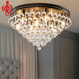 极有家 美式吸顶灯水晶灯复古奢华客厅led卧室创意圆形铁艺灯具
