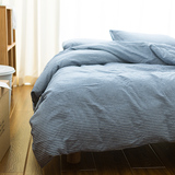 日式简约水洗棉1.5米床单四件套纯色条纹1.8床笠1.2单人被套
