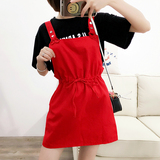 2016夏套装裙女韩国学院风短袖印花T恤+背带连衣裙短裙两件套修身