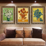 梵高油画向日葵三联客厅装饰画餐厅玄关欧式手绘沙发背景有框挂画