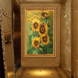 手绘油画欧式风景花卉玄关过道竖版向日葵装饰画抽象定制客厅油画