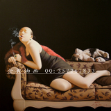 手绘油画无框画装饰画客厅卧室挂画人物刘宝军油画抽烟袋的女人19