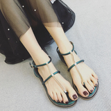 韩国单金属链条T型带平跟夹趾凉鞋2016夏季新款平底鞋潮罗马女鞋