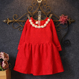 女童连衣裙春装3表演服5小童4儿童篷篷裙公主裙2-8岁蕾丝红色裙子