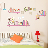特价可爱卡通卧室客厅墙贴装饰 儿童房可移除墙贴纸 小熊书架
