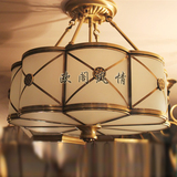欧式全铜焊锡半吸顶灯美式餐厅书房卧室高档纯铜玻璃半吊灯具北欧