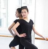 红舞鞋3844舞蹈服装女拉丁芭蕾短袖交叉V领舞蹈上衣舞蹈的练功服