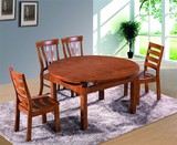 实木餐桌椅组合 橡木木头餐桌 橡木餐椅 多功能抽来折叠圆形餐桌
