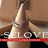 韩国进口东大门代购设计师款饰品完美排钻多层镀铂金开口戒指指环