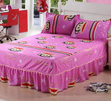 韩式席梦思床罩涤纶面料床裙单双人床罩儿童床套粉色卡通猴子床罩