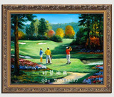 纯手绘高尔夫的画俱乐部球场风景油画会所现代简约大厅装饰画