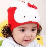 韩版新款 女宝宝假发帽子 婴儿童大兔子套头帽 护耳帽 公主帽子