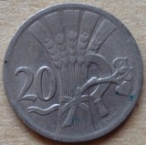 捷克斯洛伐克1938年20赫勒硬币外国世界硬币钱币收藏
