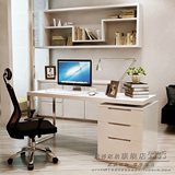 居祥家居 白色钢琴烤漆家用台式电脑桌书桌办公写字台书架组合
