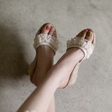 韩国代购正品凉鞋女透明塑胶蕾丝拖鞋坡跟防水台罗马风格凉拖1606