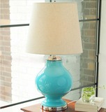 酒店工程样板房软装设计卧室台灯现代创意床头灯蓝色玻璃装饰台灯