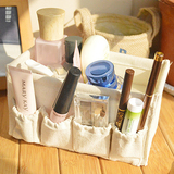创意化妆品收纳盒 带兜素色棉麻桌面杂物盒 多用途迷你收纳筐