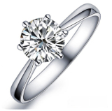 正品六爪钻戒仿真钻石戒指女款式1克拉指环 情侣对戒求婚戒银饰品