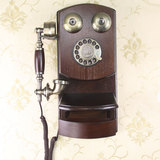 仿古实木复古工艺壁挂式金属旋转拨号老式转盘式创意拨号电话机