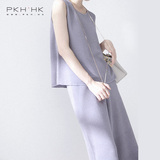 PKH.HK夏新品时髦有范亚麻针织显瘦坑条背心阔腿裤两件套