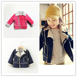 秋冬季新款韩版童装女童斜拉链鹿皮绒夹克儿童保暖机车加厚外套