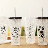ulzzang创意夏日透明双层果汁杯冰杯子带吸管成人塑料随手杯水瓶