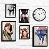 【包邮】加厚实木照片墙 5个性感色女郎相框墙+mlove挂钟创意组合