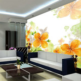 壁纸墙纸 定制环保3D壁画电视墙中式背景田园橙色花卉清新淡雅