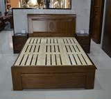 红橡木家具 中式雕刻双人床 厚重实木床 高箱1.8米1.5 原木双人床