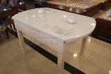 钢化玻璃餐桌折叠伸缩圆桌实木一桌四椅一桌六椅组合深色白色特价