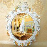 欧式浴室镜子卫生间洗手台大椭圆镂空雕花镜框玄关装饰壁挂白金色