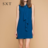 SXT独家 夏款 简约优雅OL气质款无袖雪纺连衣裙 白蓝两色