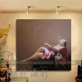 手绘油画无框画装饰画客厅卧室中式人物 实拍刘宝军抽烟袋的女人