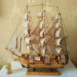 包邮实木制工艺品手工打造摆件豪华帆船模型50-60-65cm生日礼物