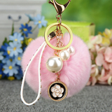 韩国创意礼品可爱珍珠汽车钥匙扣女包包挂件钥匙链毛绒毛球挂饰品