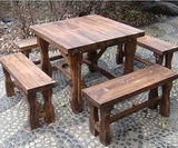 碳化木桌凳室外休闲实木防腐木铁艺木桌椅庭院组合户外咖啡馆桌椅