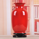 红旭 景德镇陶瓷中国红全红釉花瓶现代时尚结婚送礼家居装饰摆件
