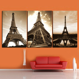 欧式客厅三联装饰画 巴黎埃菲尔铁塔无框画 客厅沙发背景墙壁挂画