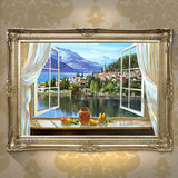 简约欧式门窗地中海风景玄关餐厅卧室装饰挂画有框手绘油画MCJ012